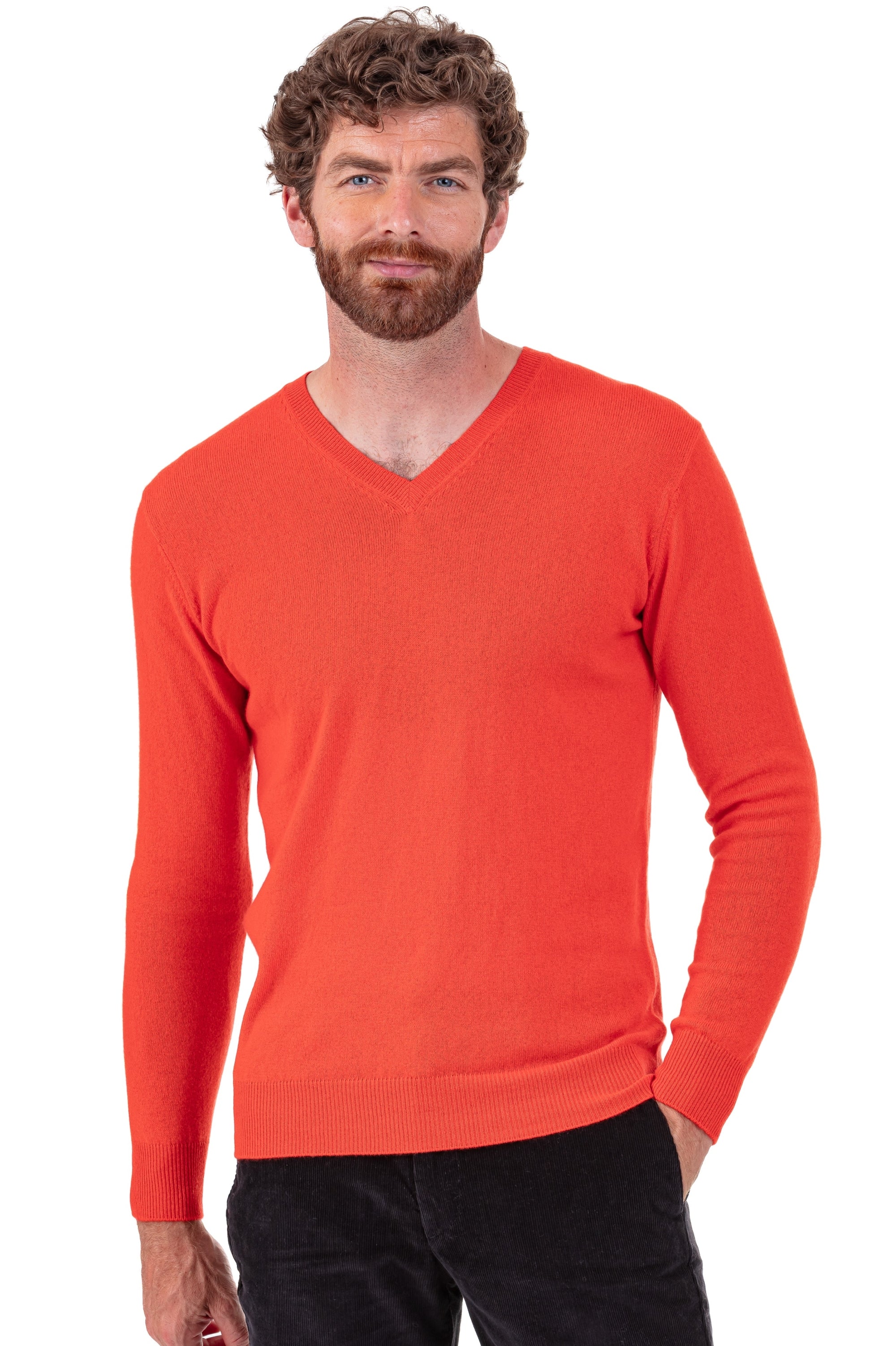 Tor men's cashmere jumper - persimmons - Mahogany