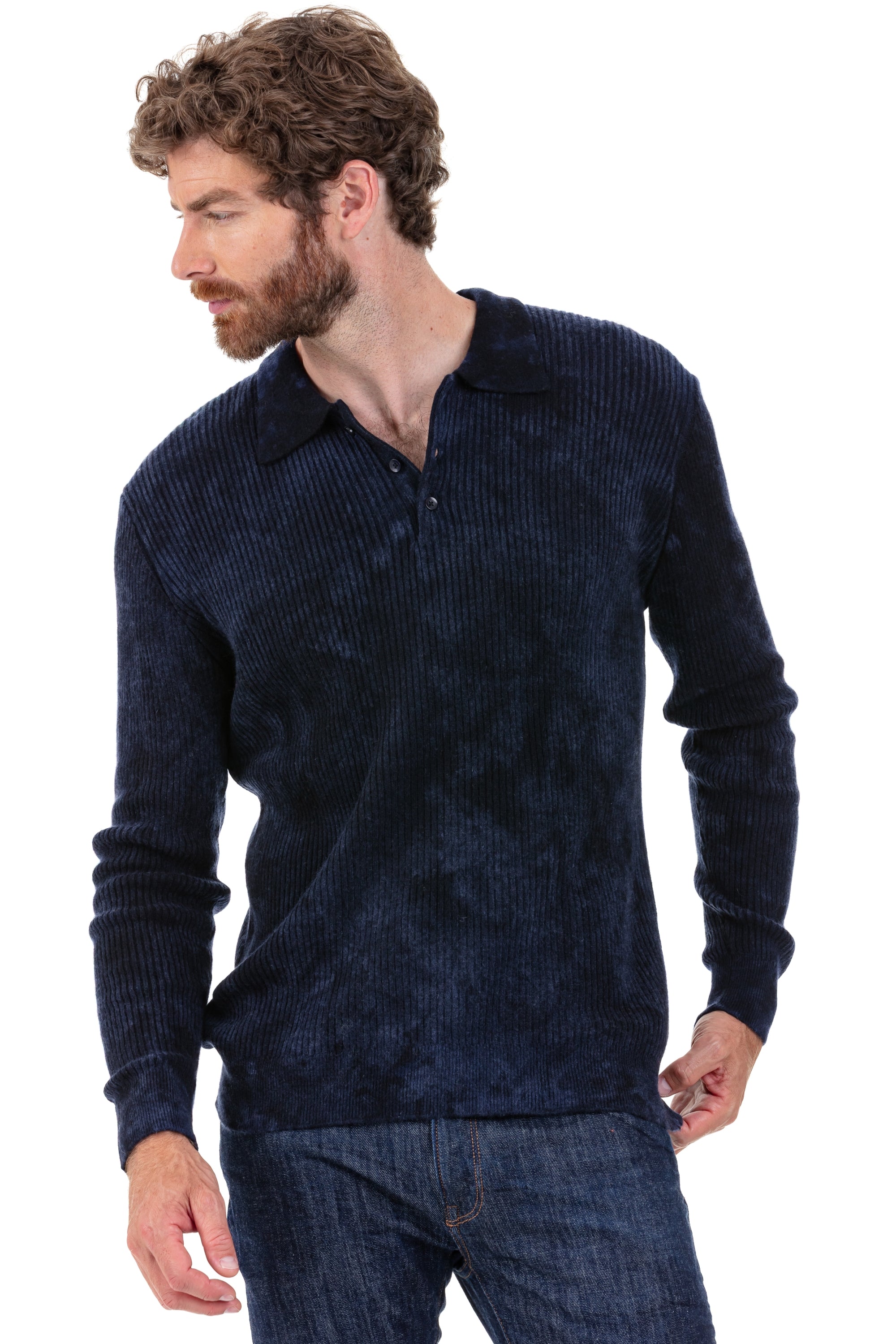 Cashmere polo, 100% Cashmere, men, polo collar, button fastening, straight fit, long sleeves, camouflage, standard / 2 and 4 ply, standard knit, Mahogany