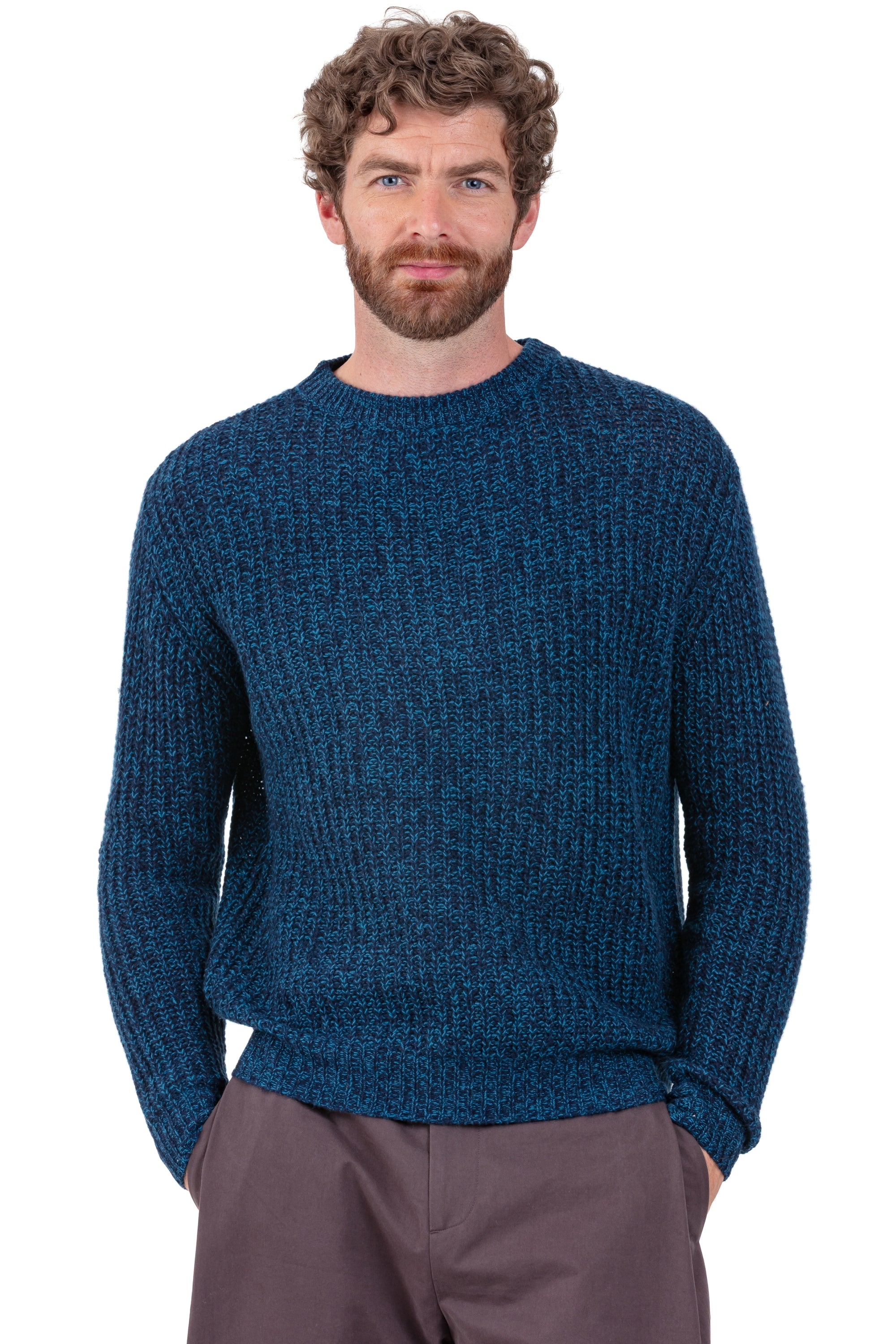 Cashmere jumper, 100% cashmere, men, round neck, straight cut, long sleeves, chunky / 6 plies and more, Mahogany