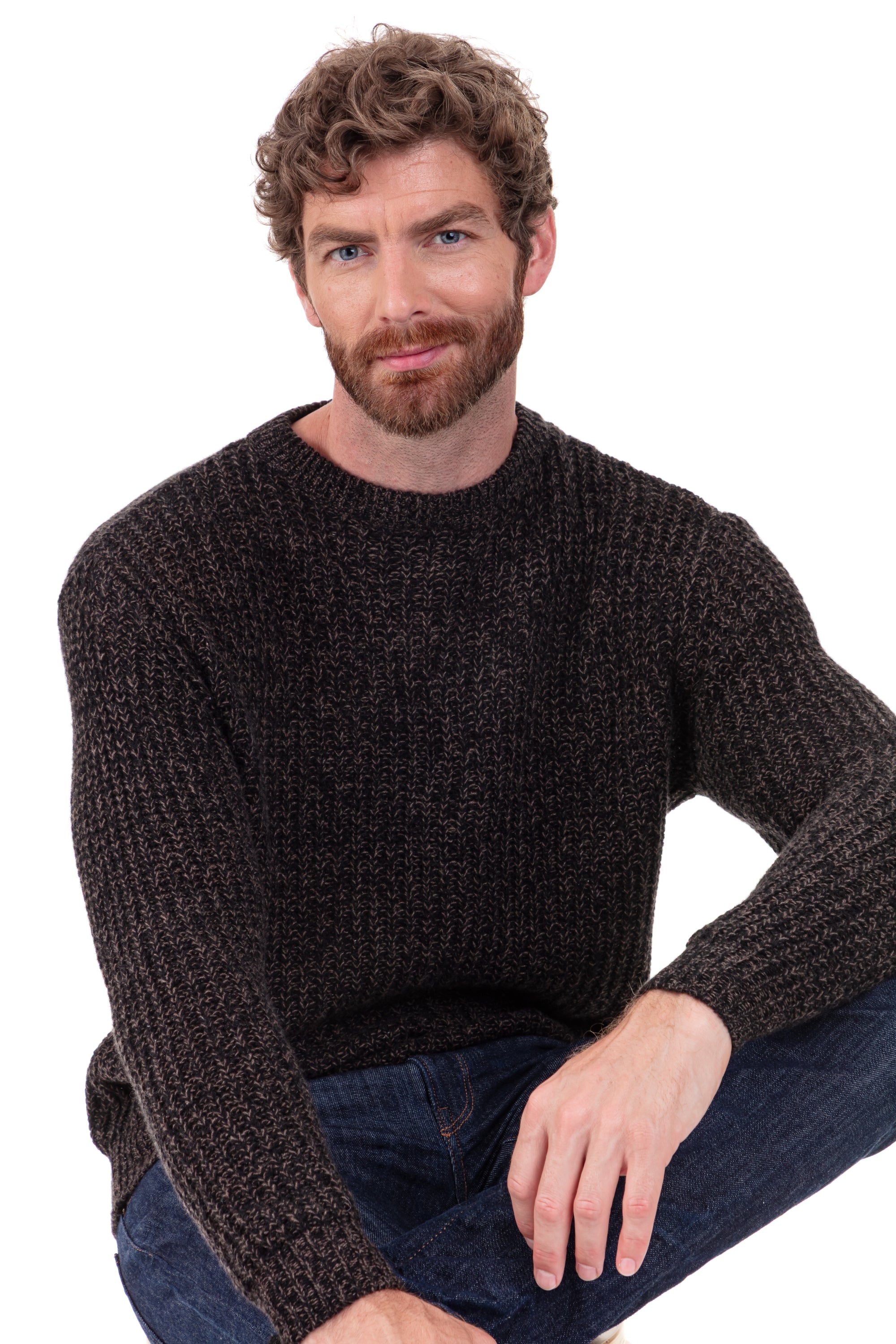 Paulin cashmere men's jumper - black / brown marl - Mahogany