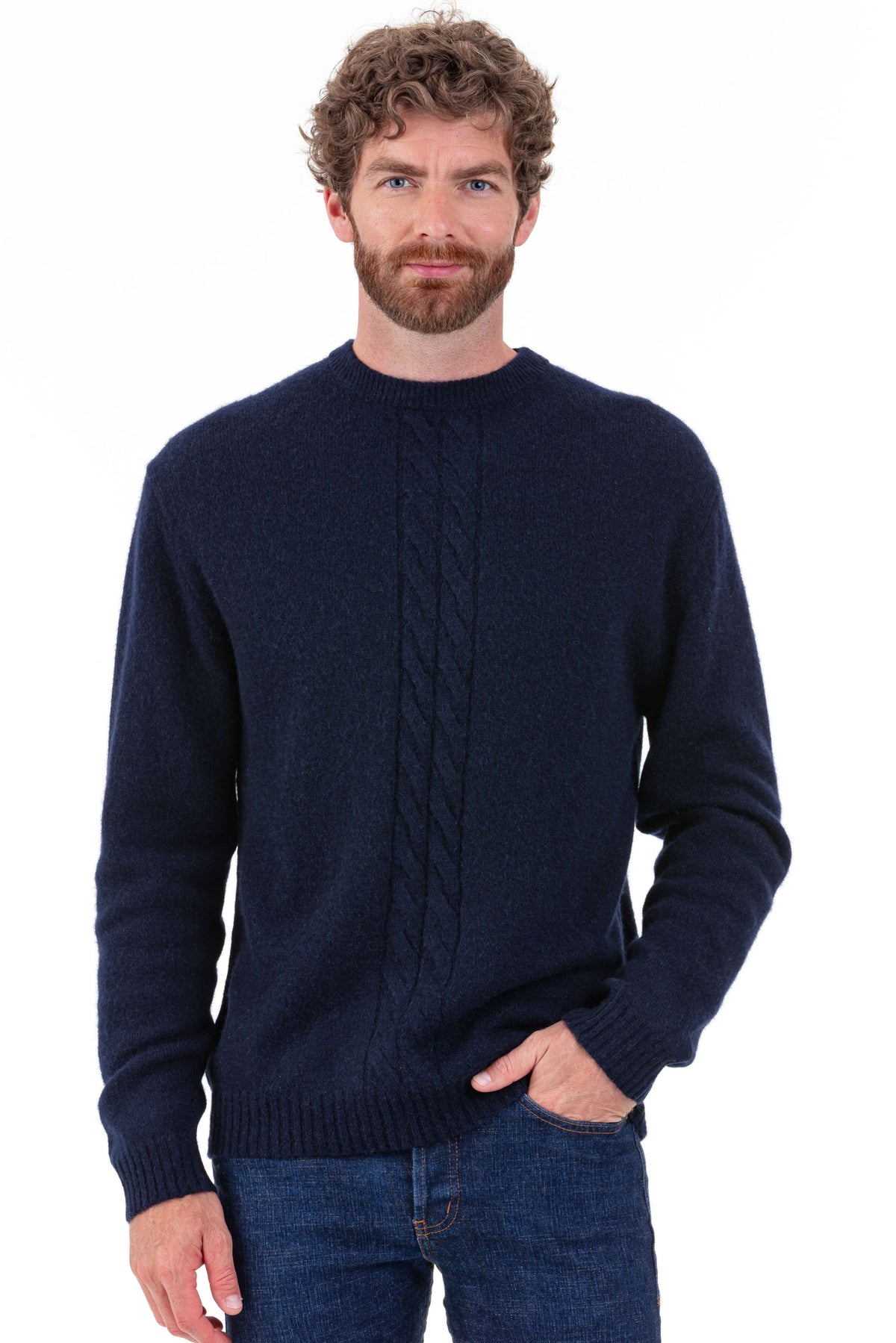 Camel jumper, 100% Camel, men, round neck, straight fit, long sleeves, standard / 2 and 4 ply, cable knit, Mahogany