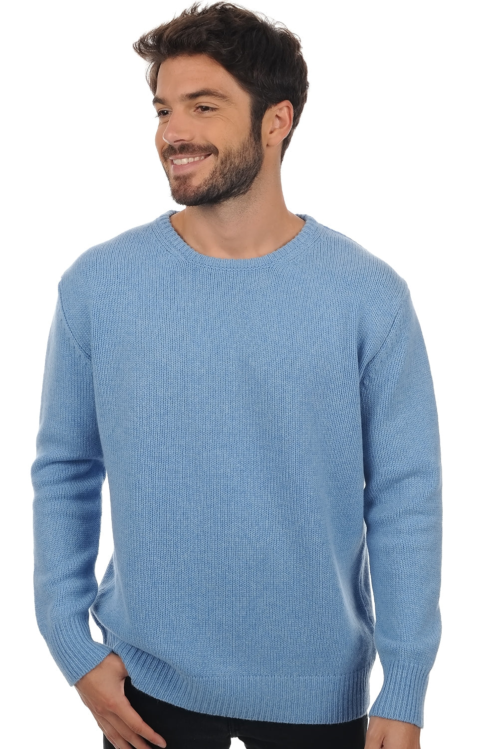 Bilal men's cashmere jumper - azure blue marl - Mahogany