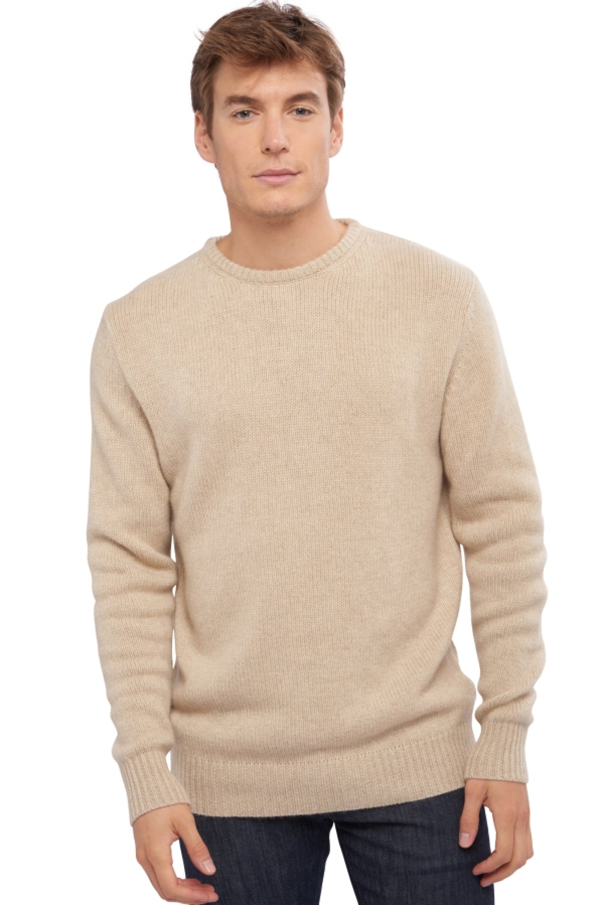 Bilal men's cashmere jumper - natural winter dawn - Mahogany
