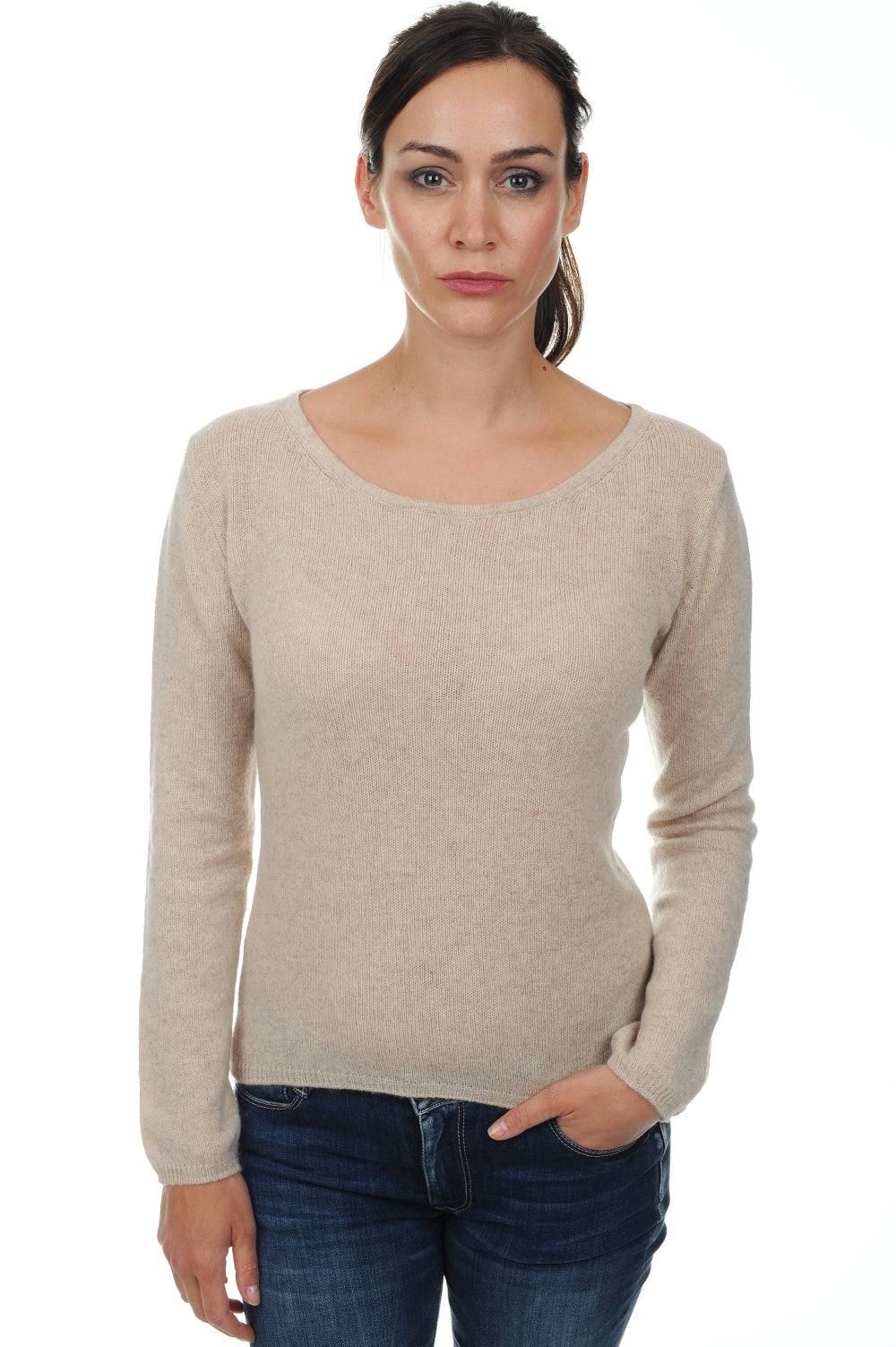 Cashmere jumper, 100% Cashmere, women, ballet neck, fitted cut, long sleeves, regular / 2 and 4 ply, offset knit, Mahogany