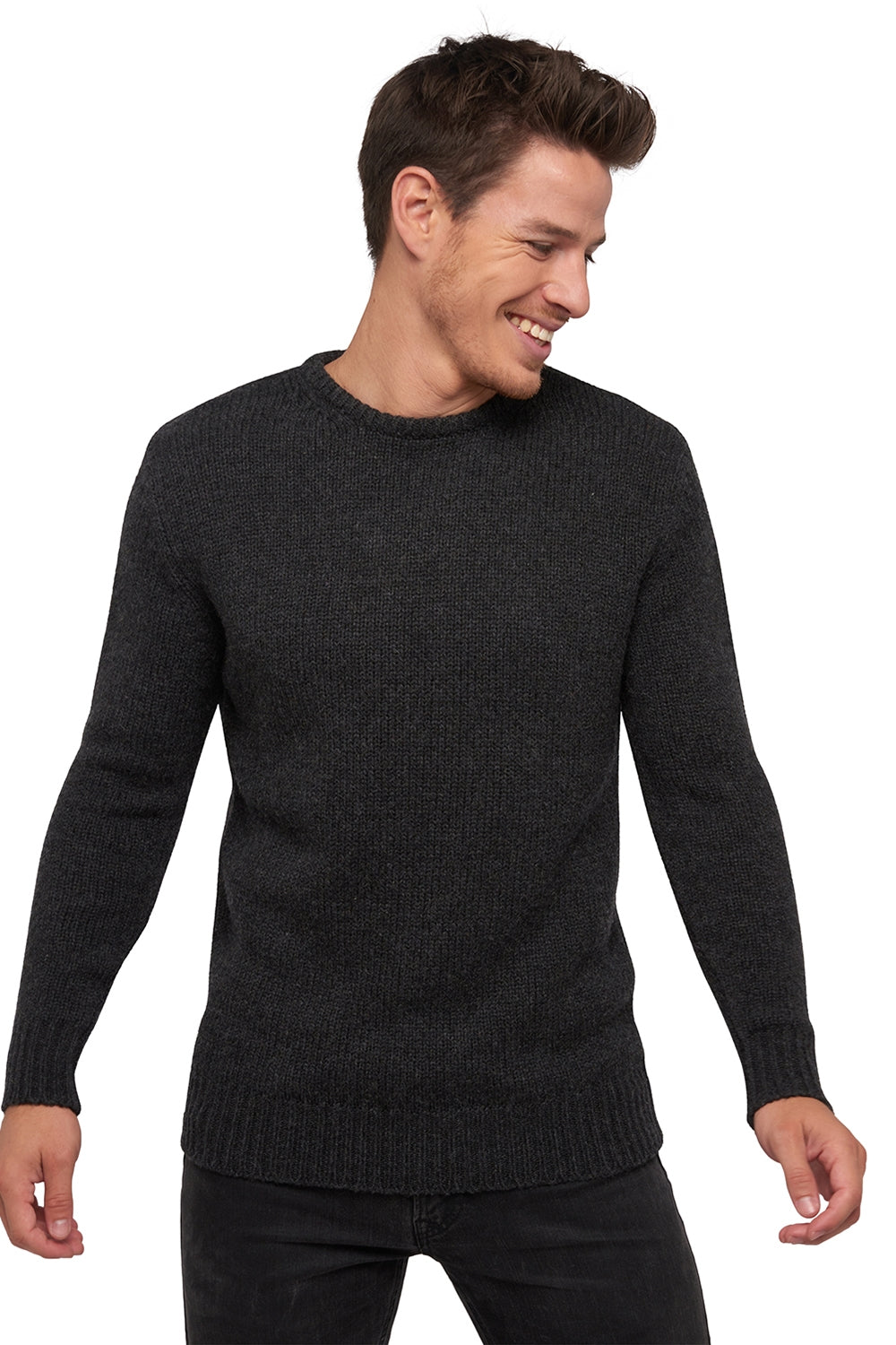 Camel hair jumper, 100% Camel, men, crew neck, straight fit, long sleeves, chunky / 6 ply and over, standard knit, Mahogany
