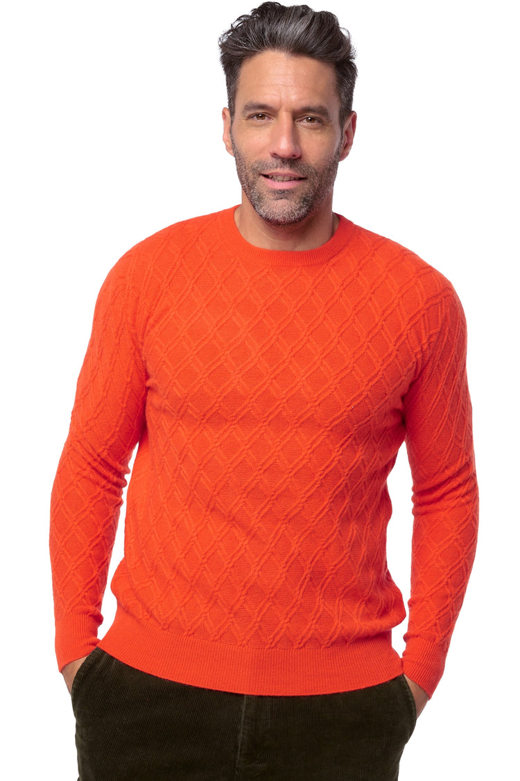 Cashmere jumper, 100% Cashmere, men, crew neck, straight cut, long sleeves, graphic, standard / 2 and 4 ply, cable knit, Mahogany