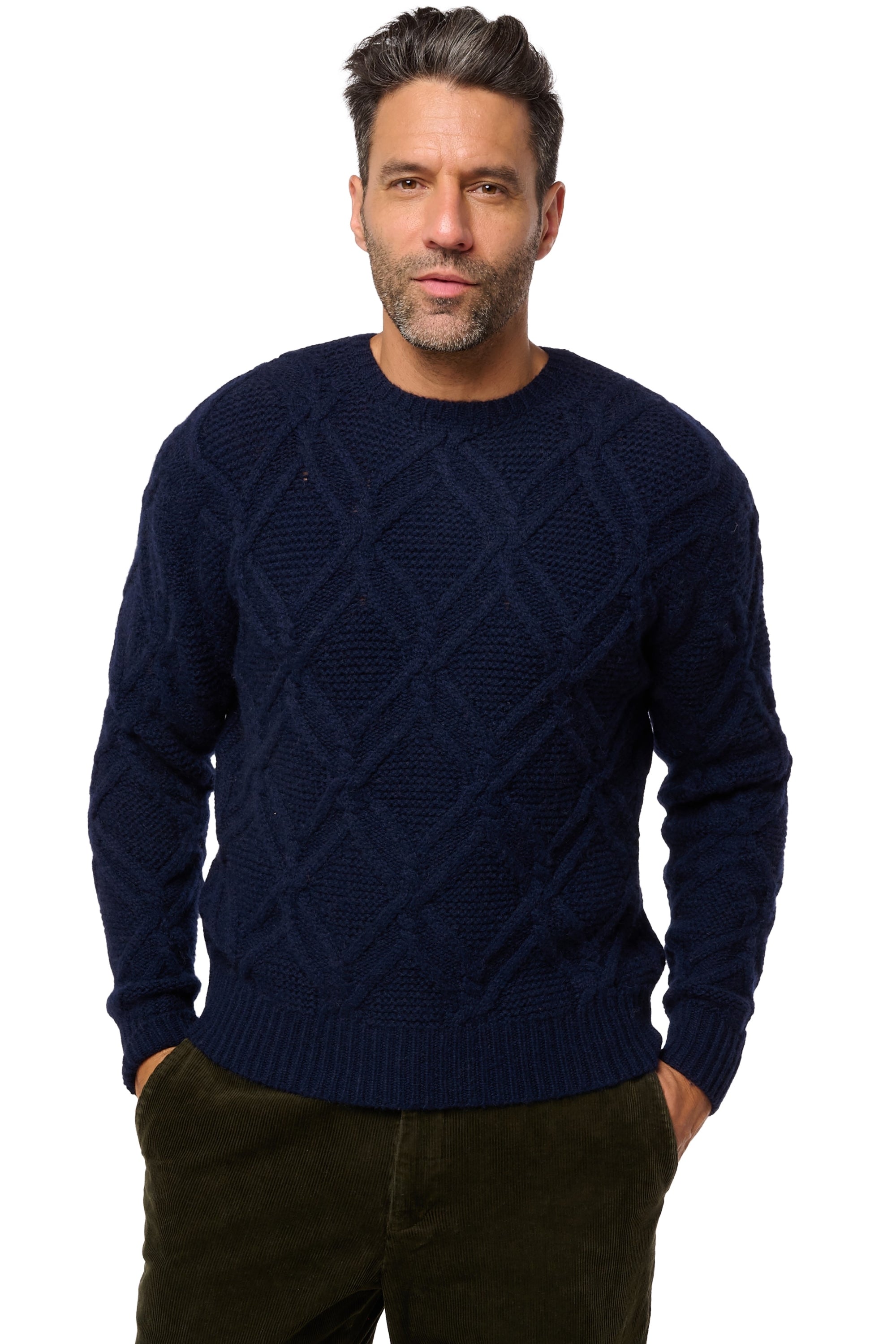 Camel wool jumper, 100% Camel, men, crew neck, straight fit, long sleeves, chunky / 6 plies and more, cable knit, Mahogany