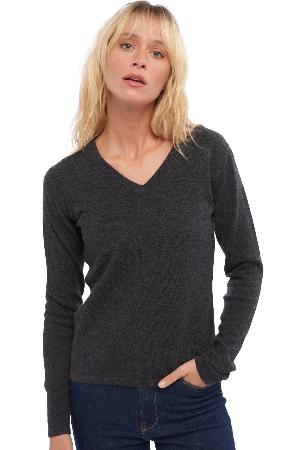 Emma in cashmere for women - marl anthracite - Mahogany