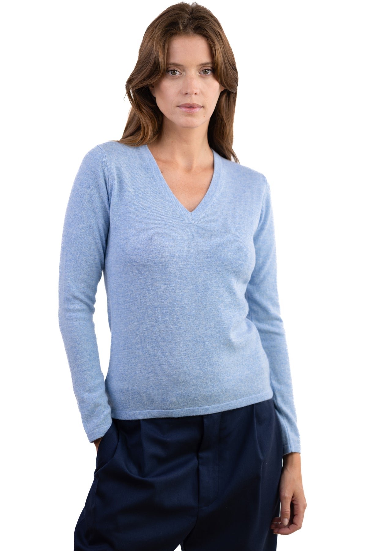 Emma in cashmere for women - marl azure blue - Mahogany