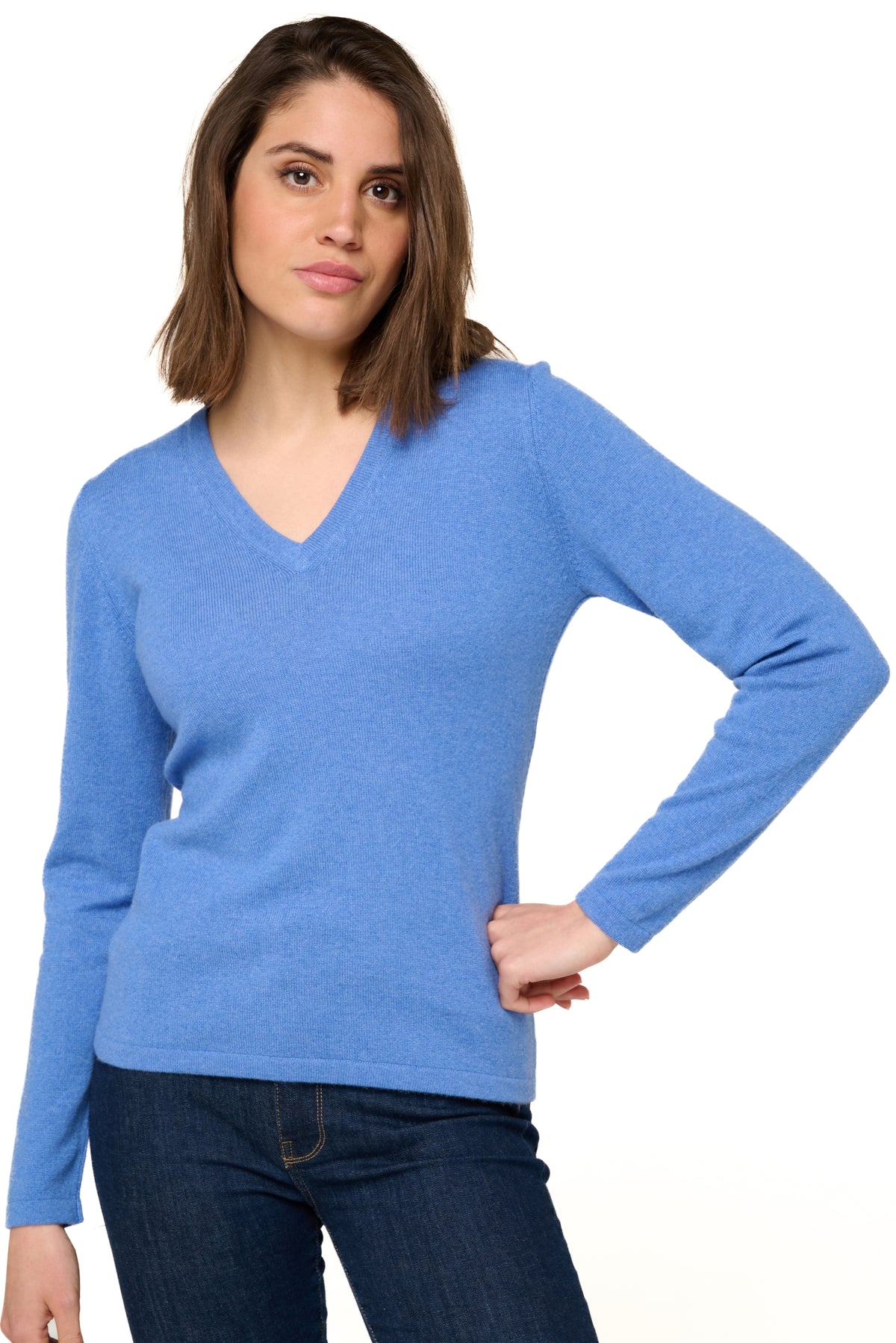 Emma in cashmere for women - marl blue - Mahogany