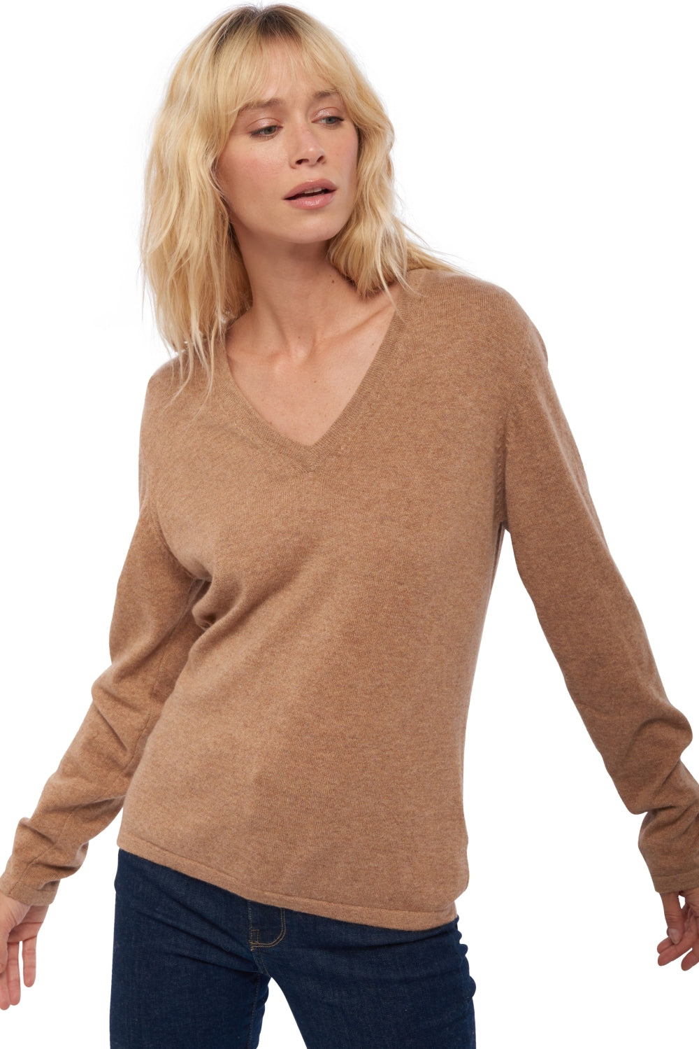 Emma in cashmere for women - marl camel - Mahogany