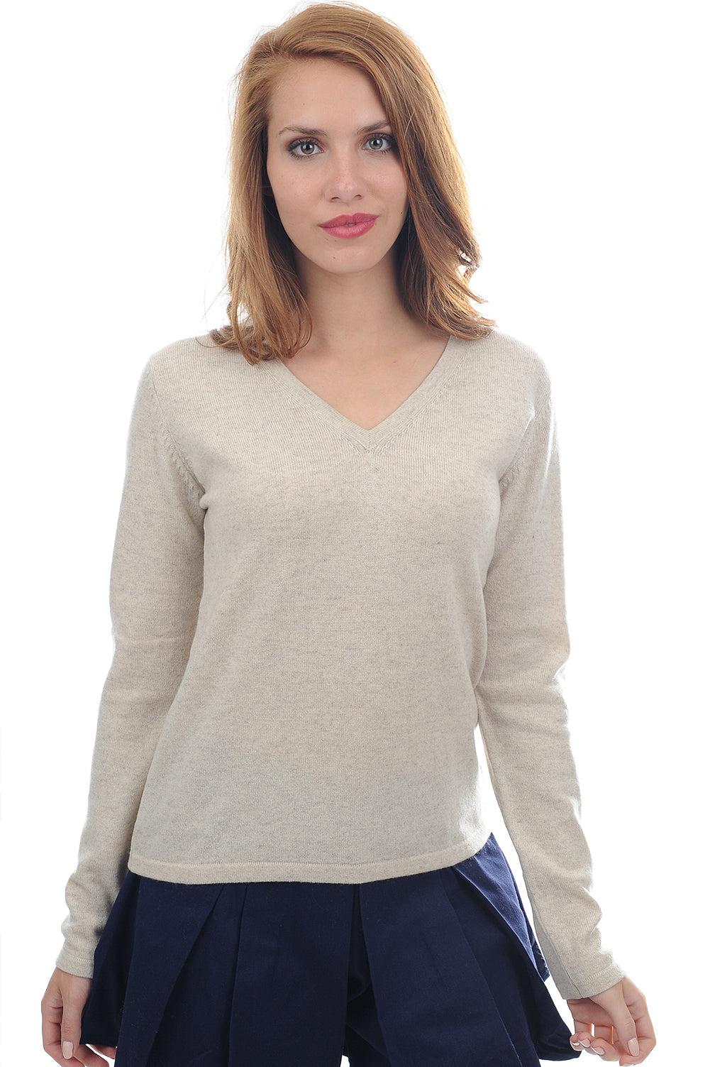 Emma in cashmere for women - marl écru - Mahogany