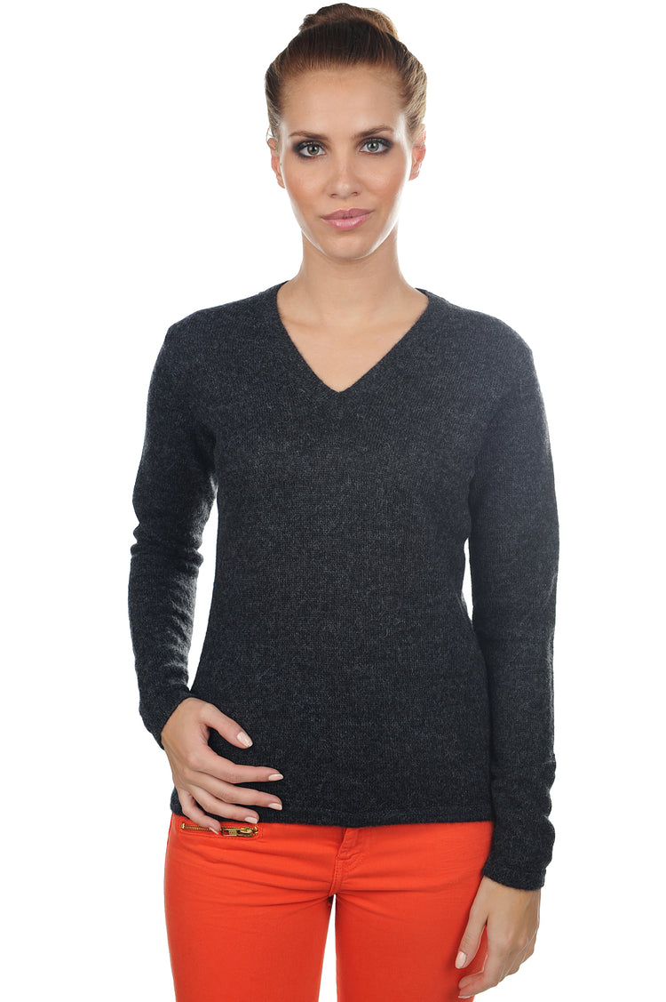 Baby alpaca jumper, 100% Baby Alpaca, women, V-neck, straight cut, long sleeves, standard / 2 and 4 ply, standard knit, Mahogany