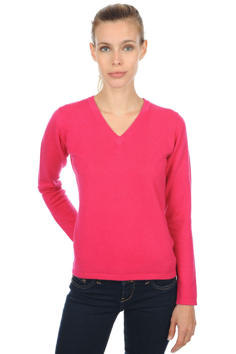 Cashmere jumper, 100% Cashmere, women, V-neck, straight cut, long sleeves, fine, , Mahogany