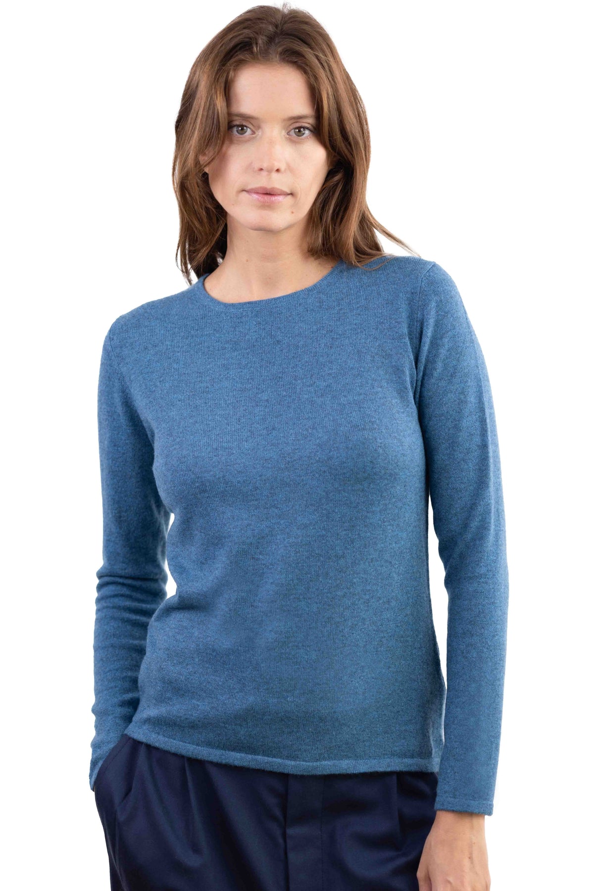 Line women's cashmere jumper - manor blue - Mahogany