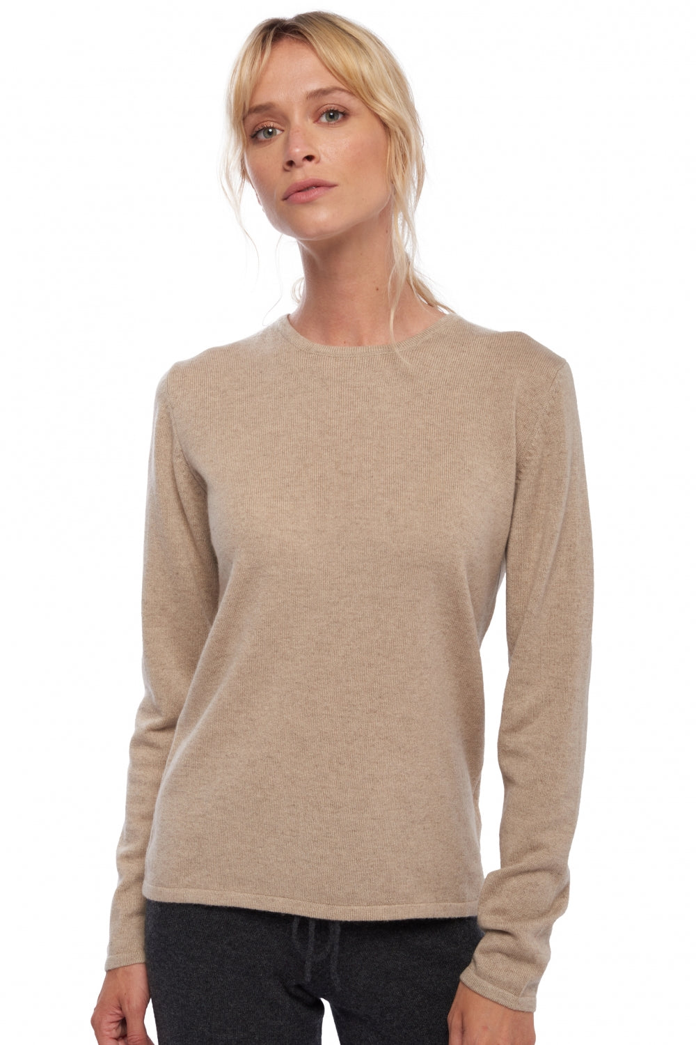 Line women's cashmere jumper - natural stone - Mahogany