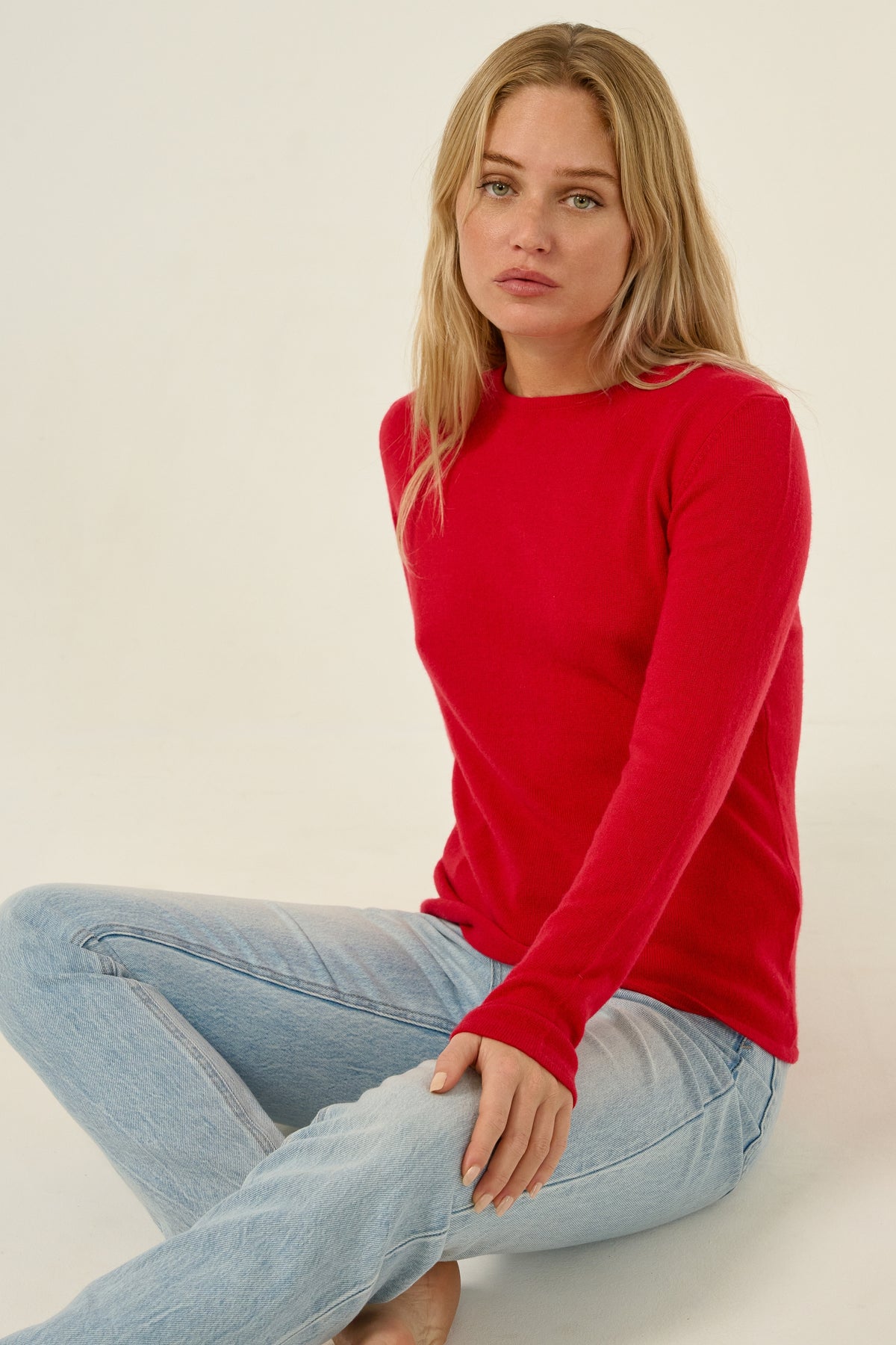 Line women's cashmere jumper - velvet red - Mahogany