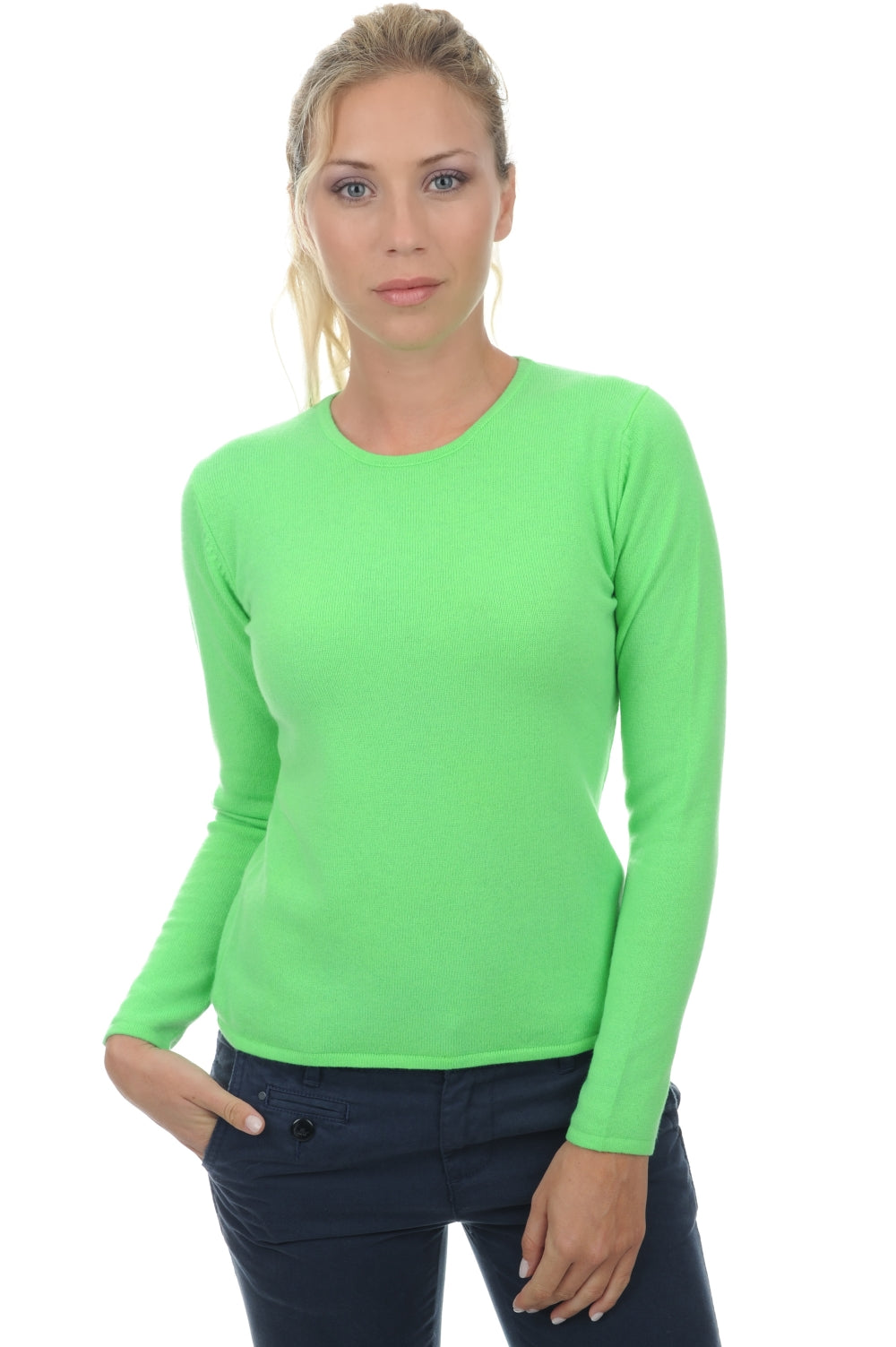 Line women's cashmere jumper - neon green - Mahogany