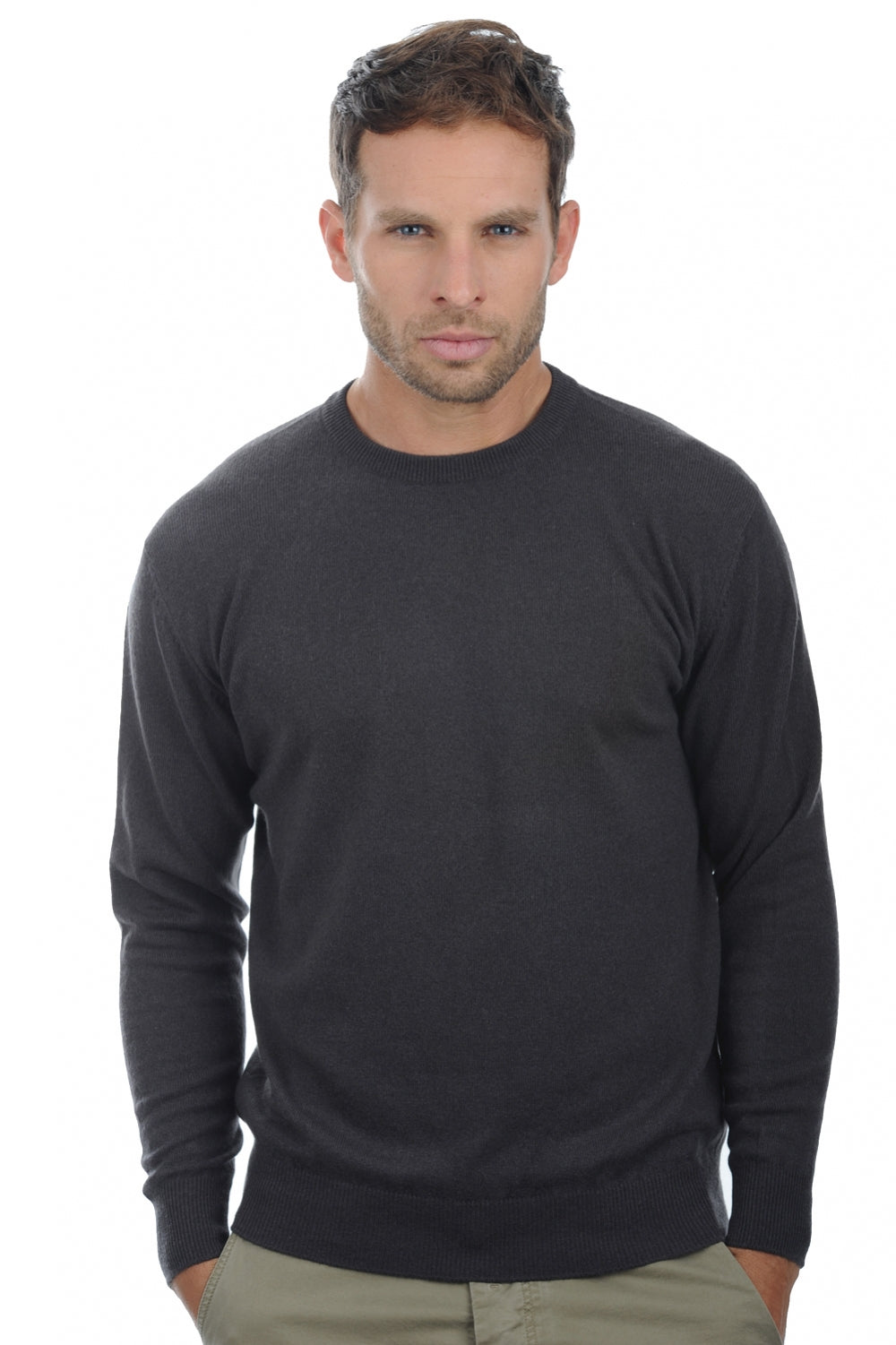 Cashmere jumper, 100% cashmere, men's, round neck, straight fit, long sleeves, fine, , Mahogany