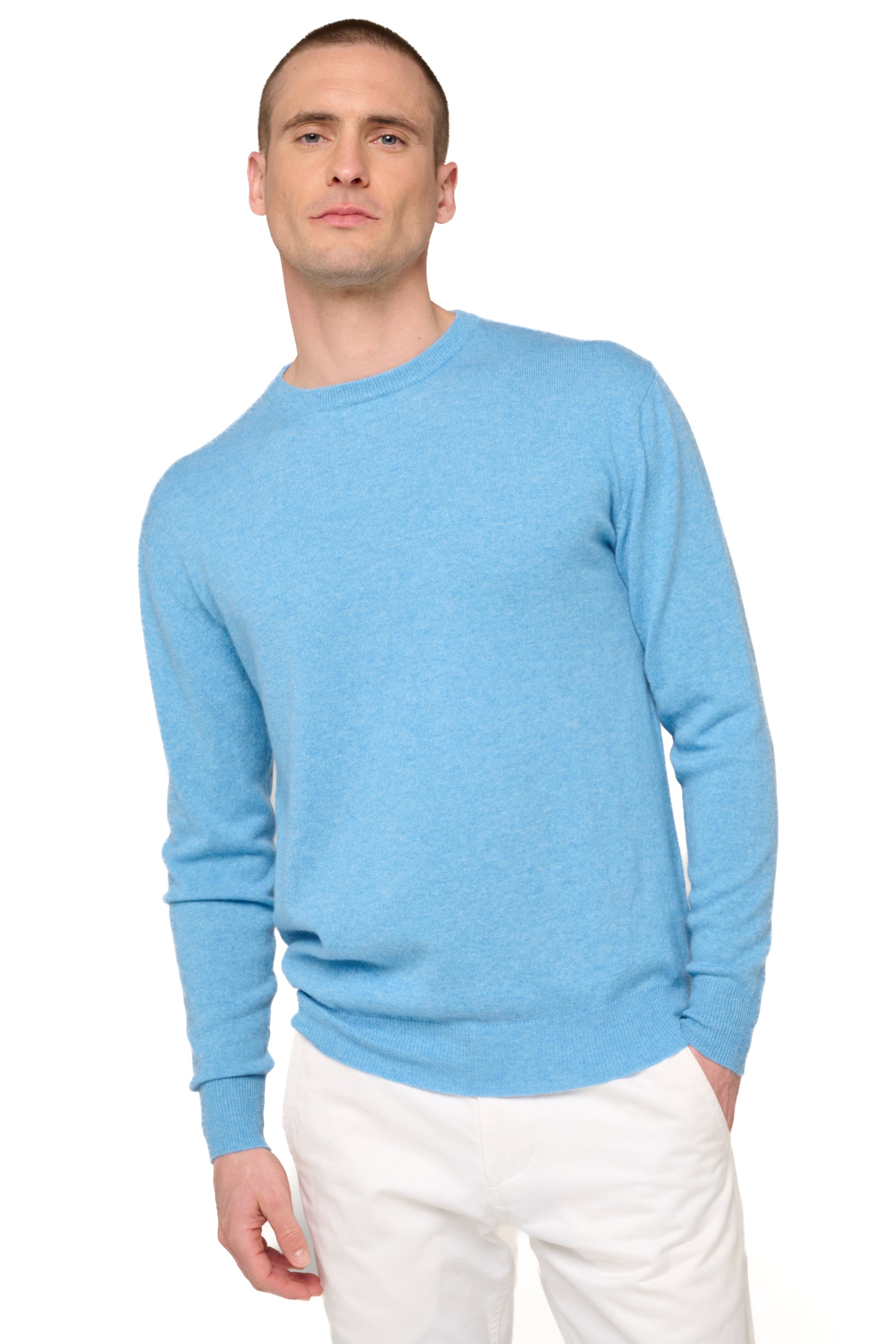 Nestor men's cashmere jumper - azure blue marl - Mahogany