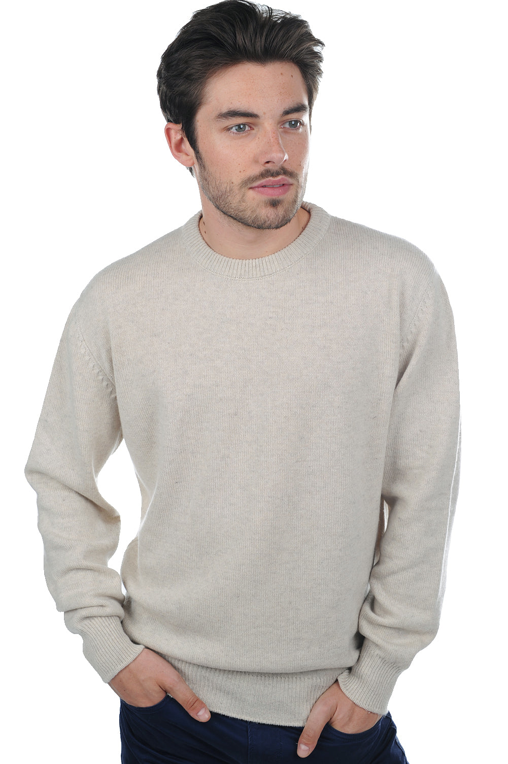 Nestor 4F men's cashmere jumper - ecru marl - Mahogany