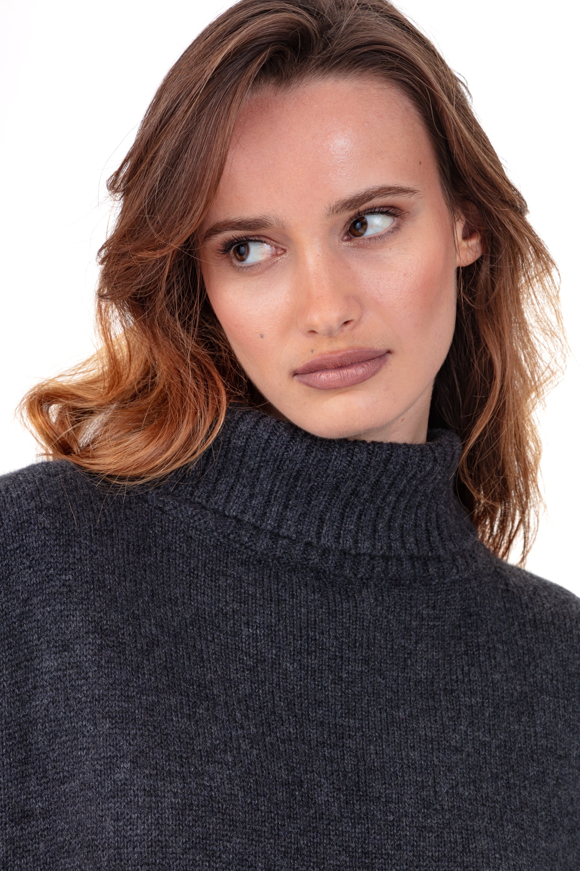 Pull en cachemire, 100 % Cachemire, femme, col col roulé, coupe oversize, manches longues, fine, , Mahogany
