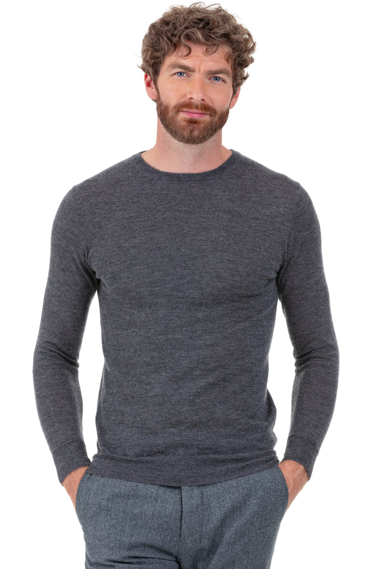 Cashmere down jumper, 100% cashmere down, men, crew neck, fitted cut, long sleeves, fine, standard knit, Mahogany