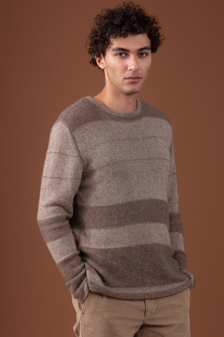 Cashmere jumper, 100% Cashmere, men, round neck, oversize fit, long sleeves, stripes, chunky / 6 plies and more, , Mahogany
