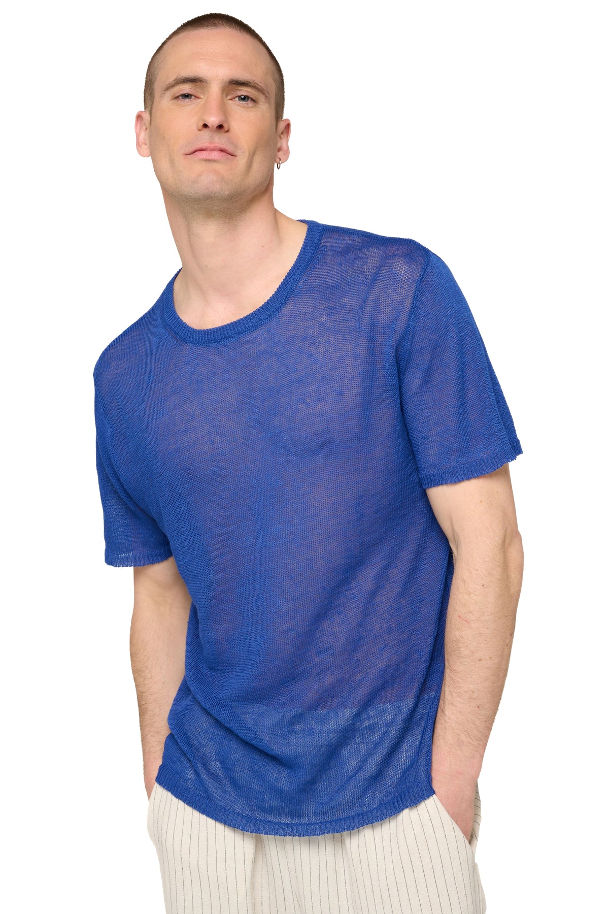 Linen T-shirt, 100% Linen, men, crew neck, short sleeves, fine, , Mahogany
