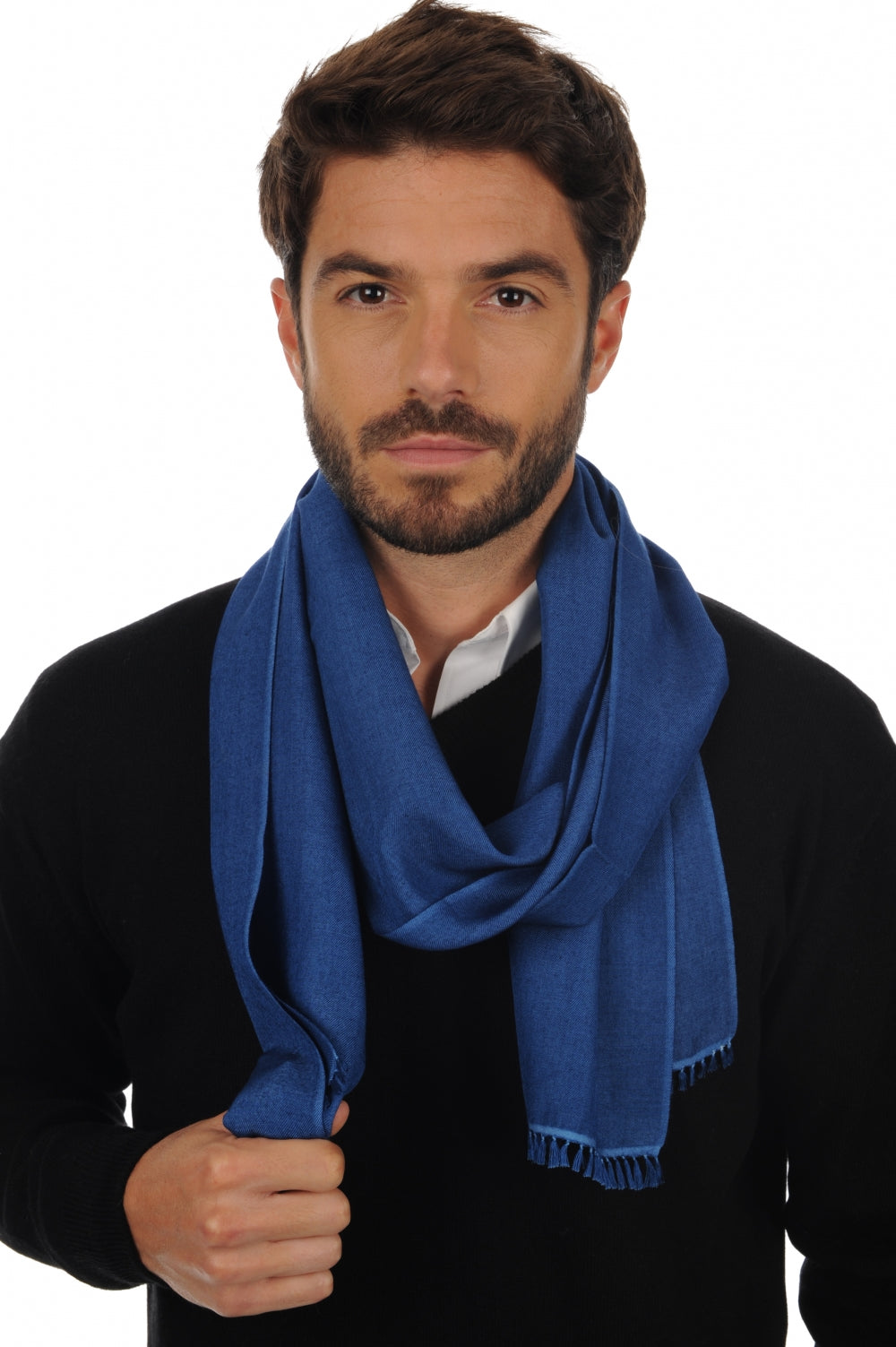 Women's cashmere and silk Scarva scarf - Prussian blue - Mahogany