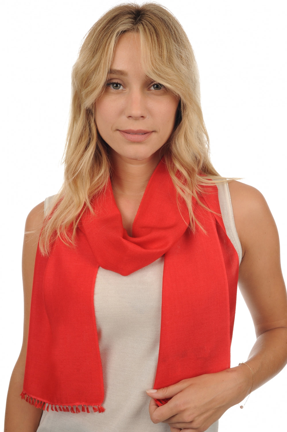 Women's cashmere and silk Scarva scarf - luminous coral - Mahogany