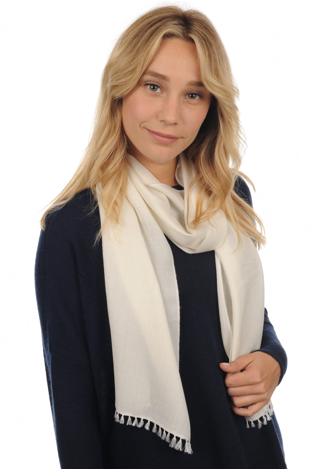 Women's cashmere and silk Scarva scarf - ecru - Mahogany