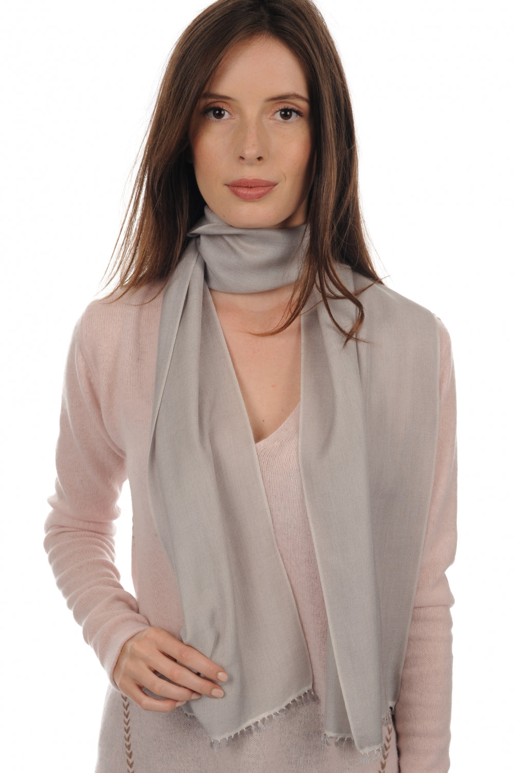 Women's cashmere and silk Scarva scarf - pearl grey - Mahogany