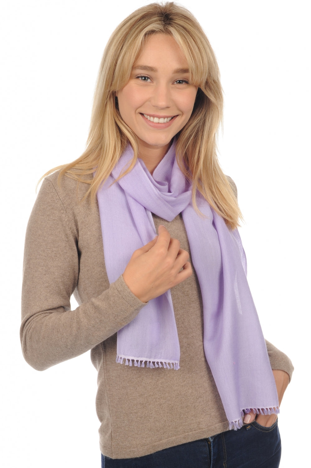 Women's cashmere and silk Scarva scarf - sunny lavender - Mahogany