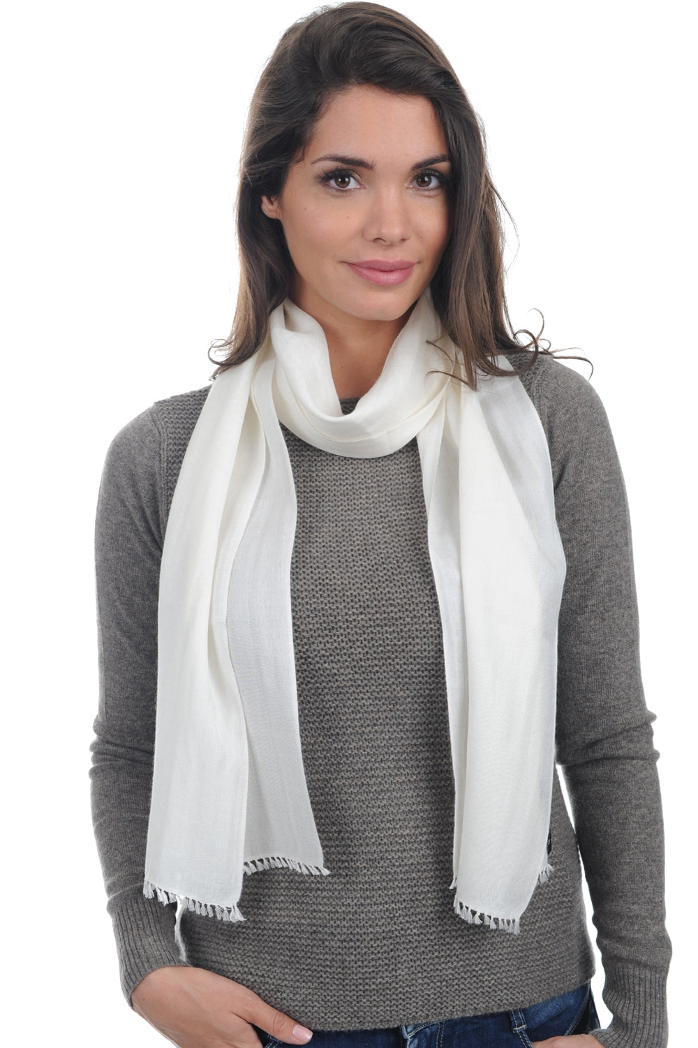 Women's cashmere and silk Scarva scarf - milk - Mahogany