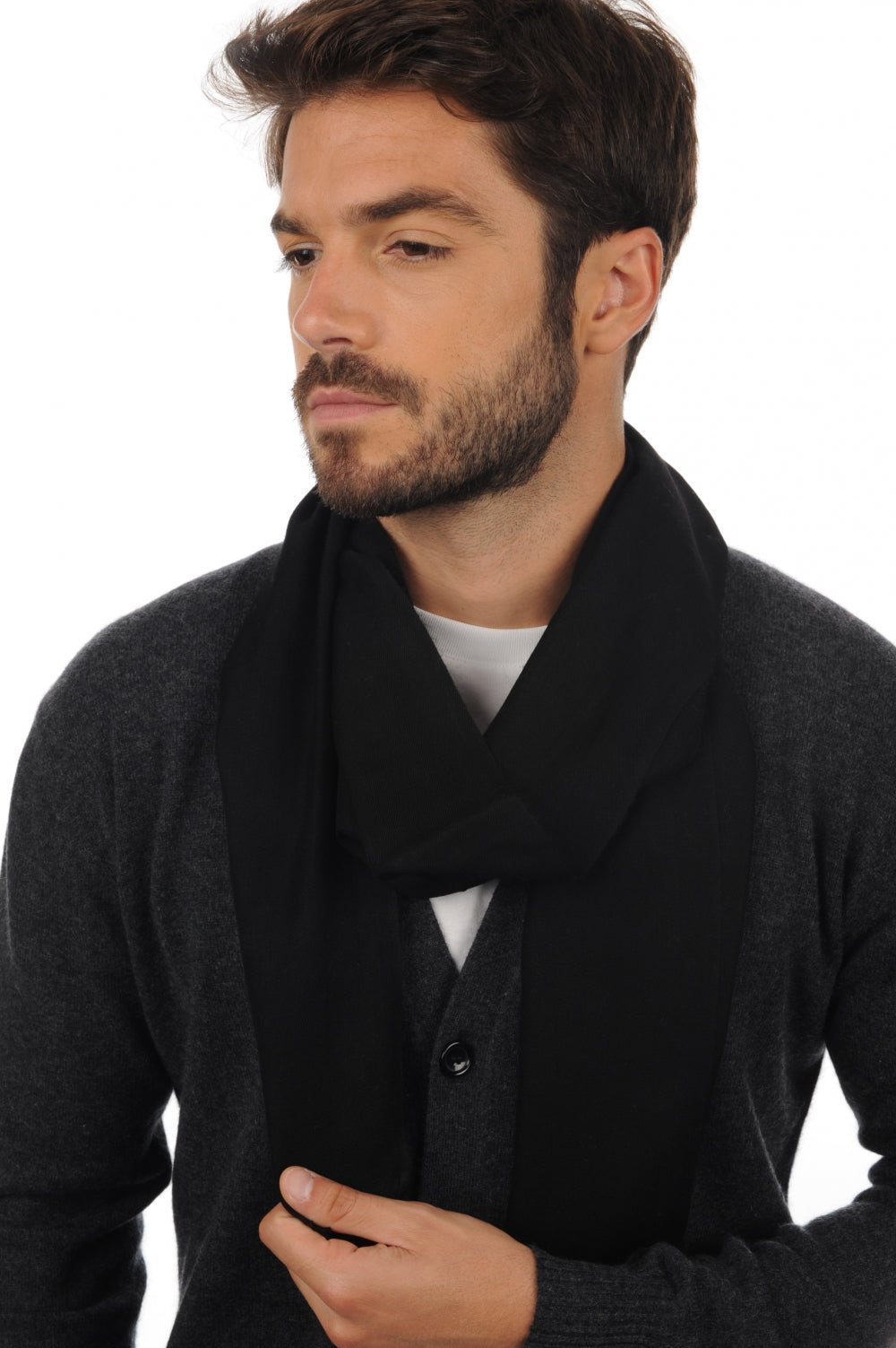Women's cashmere and silk Scarva scarf - black - Mahogany