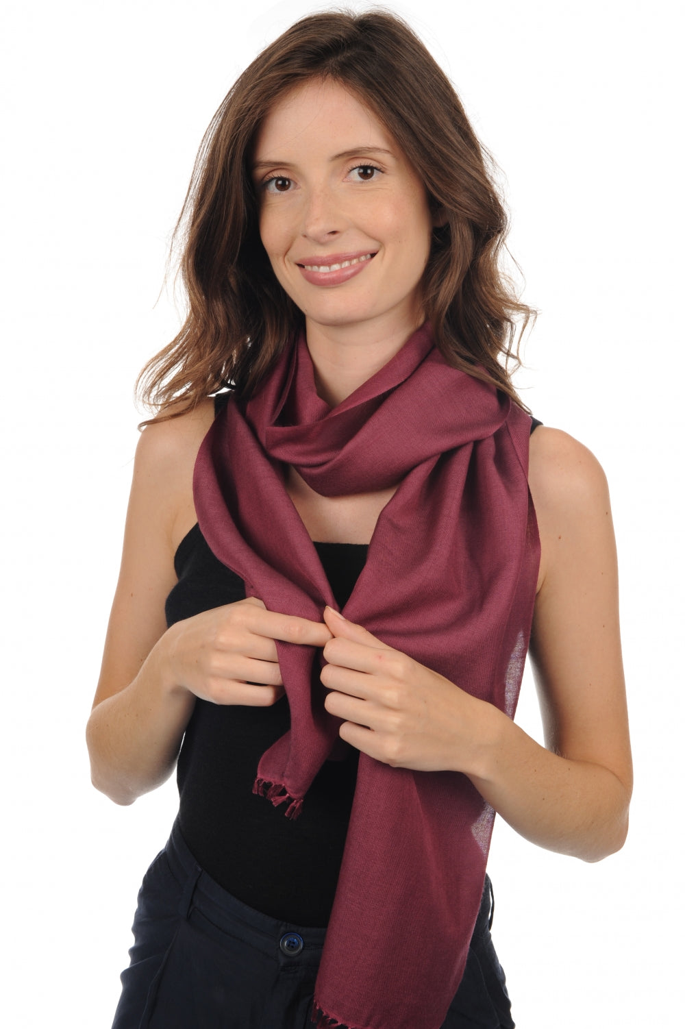 Women's cashmere and silk Scarva scarf - plum - Mahogany