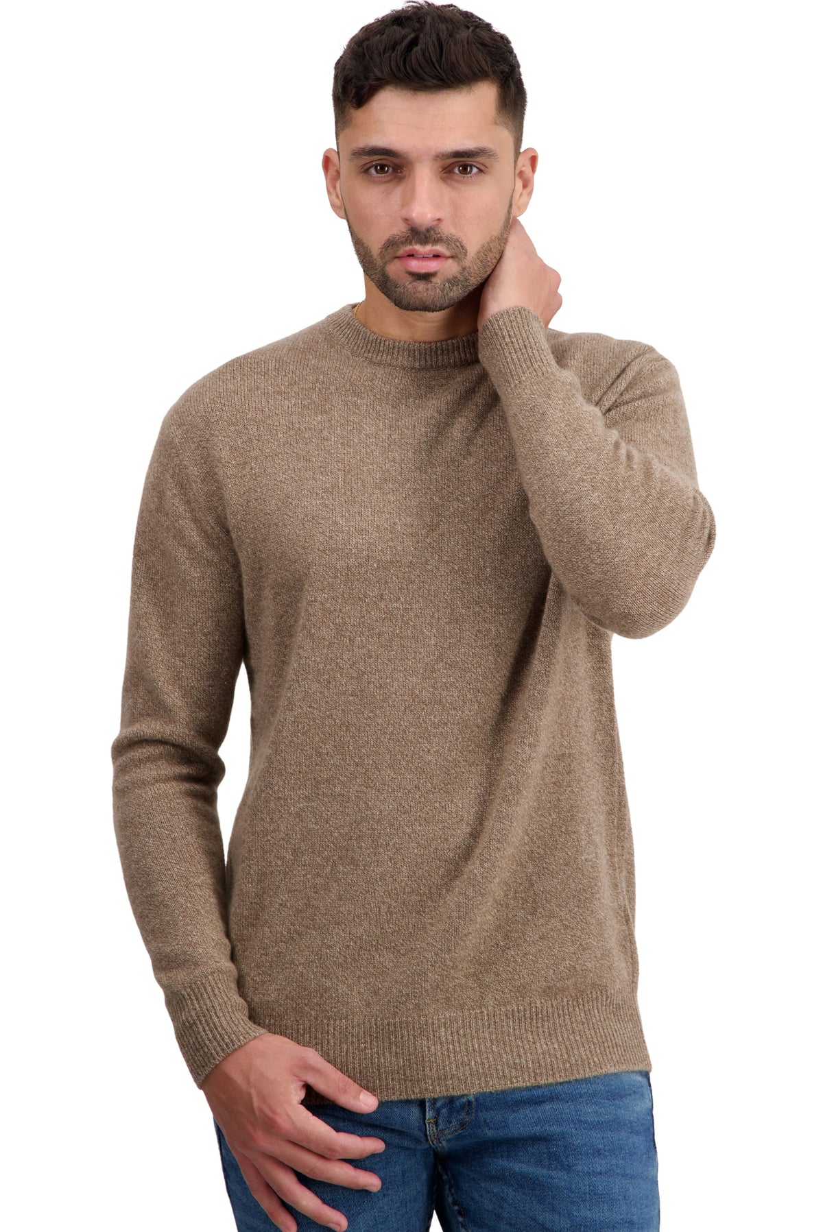 Touraine men's cashmere jumper - tan marl - Mahogany
