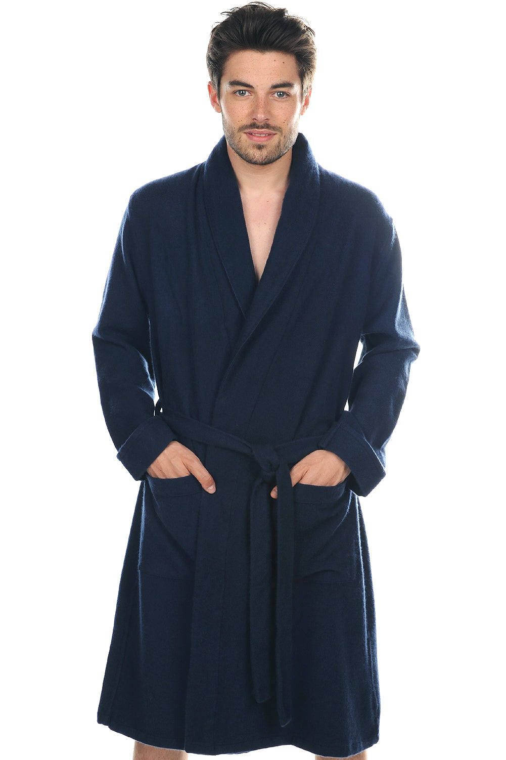 Cashmere dressing gown, 100% Cashmere, men's, collarless, straight cut, long sleeves, standard / 2 and 4 ply, thick knit, Mahogany