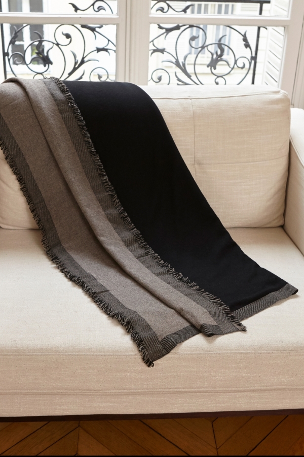 Cashmere accessories blanket fougere 125 x 175 black dove chine 125 x 175