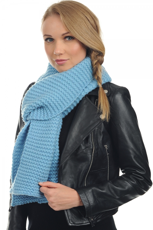 Cashmere accessories scarves  mufflers manouche teal blue 190 x 26 cm