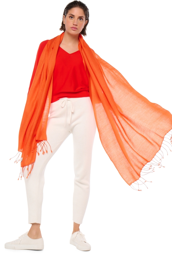 Cashmere accessories shawls diamant orange popsicle 204 cm x 92 cm