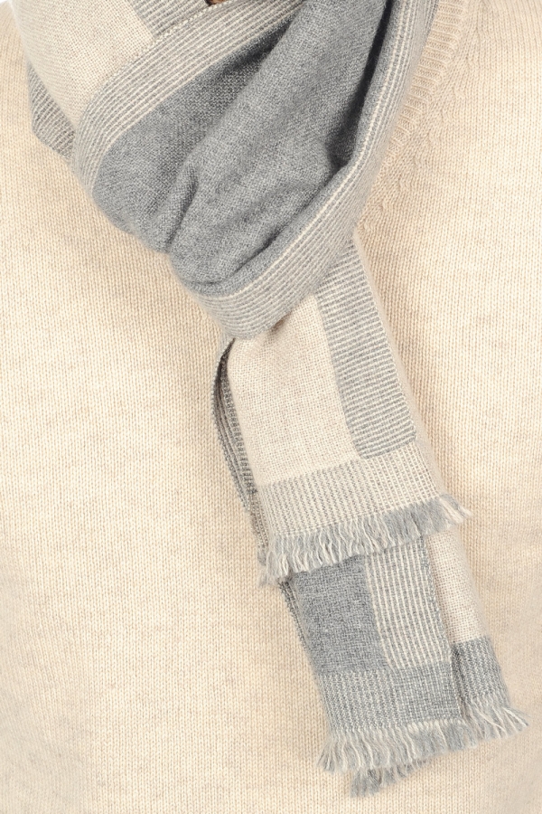 Cashmere ladies scarves mufflers tonnerre grey marl vintage beige chine 180 x 24 cm