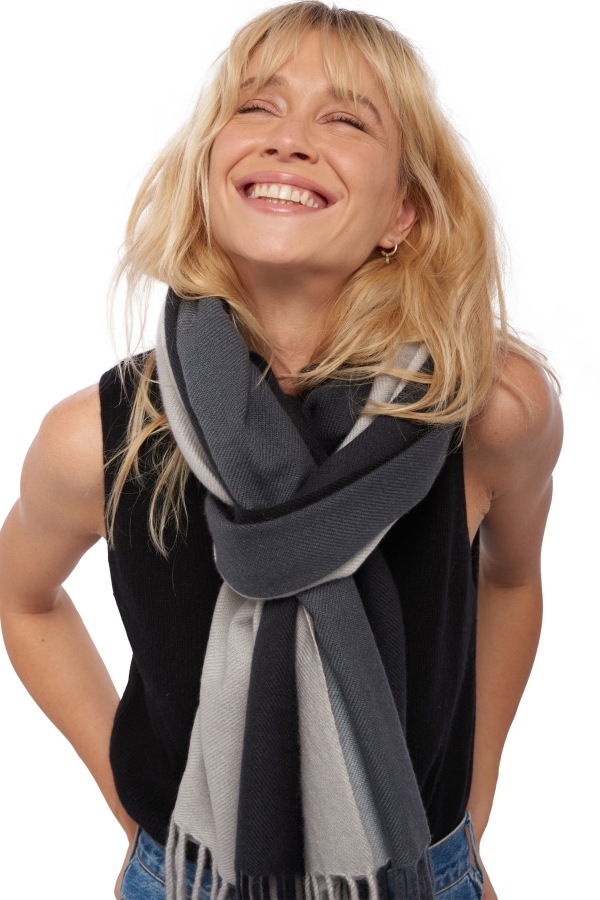 Cashmere ladies scarves mufflers vaasa black flanelle chine 200 x 70 cm
