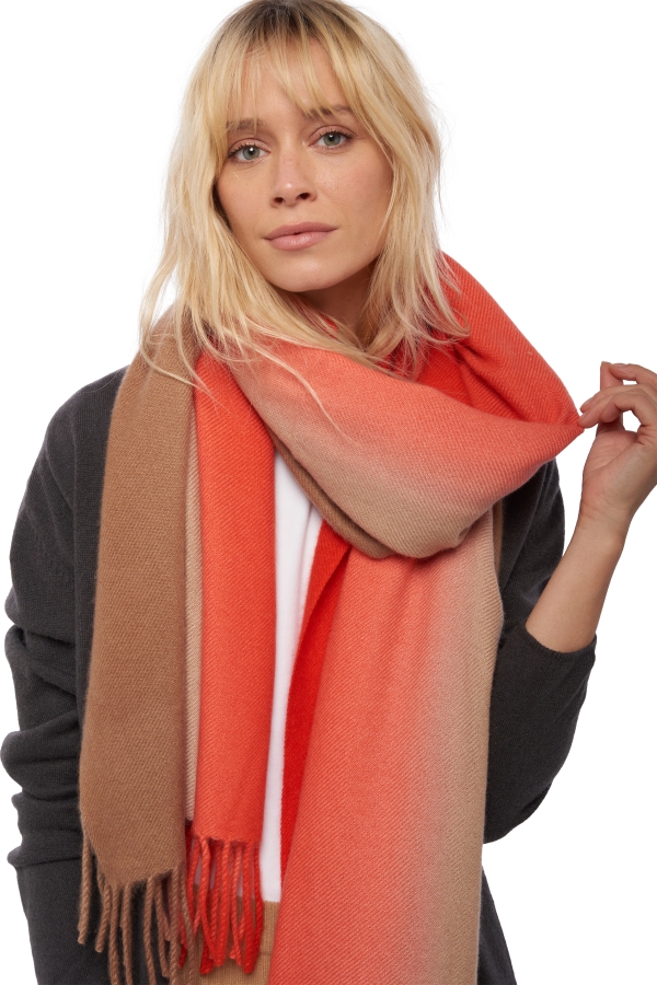 Cashmere ladies scarves mufflers vaasa bloody orange camel chine 200 x 70 cm