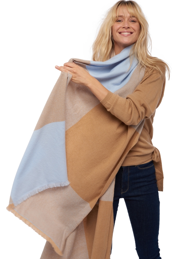 Cashmere ladies scarves mufflers verona ciel camel 225 x 75 cm