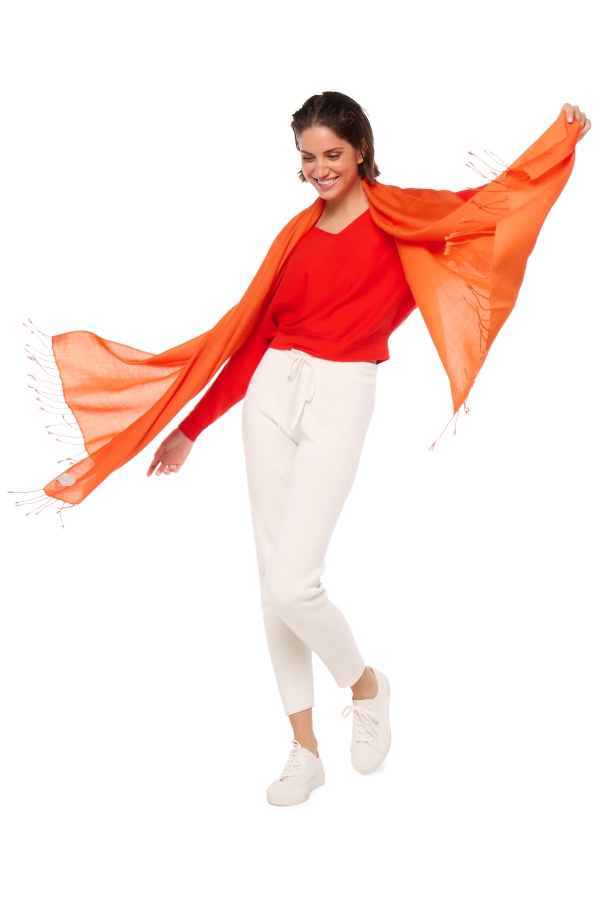 Cashmere ladies shawls diamant orange popsicle 204 cm x 92 cm