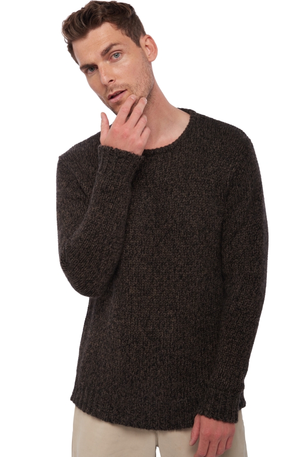Cashmere men chunky sweater verdun black marron chine xl