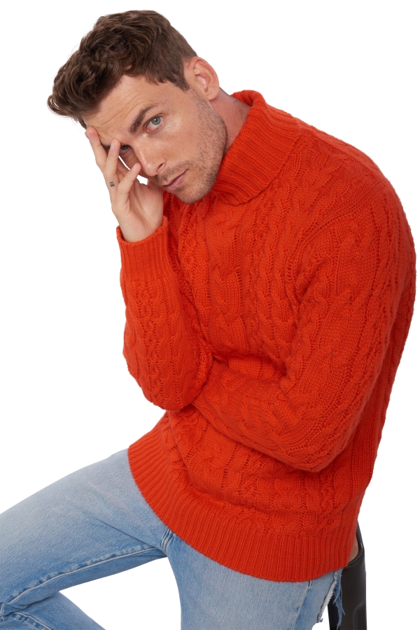 Cashmere men chunky sweater villepinte bloody orange m