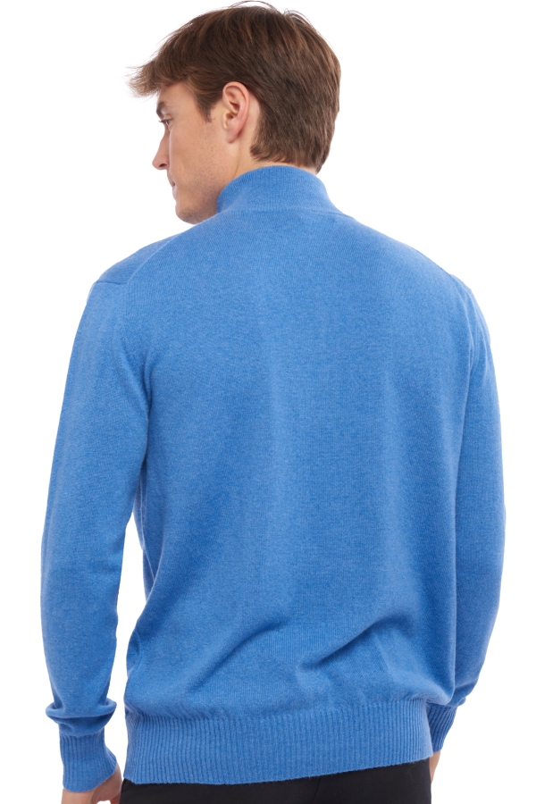 Cashmere men polo style sweaters henri blue chine dove chine l